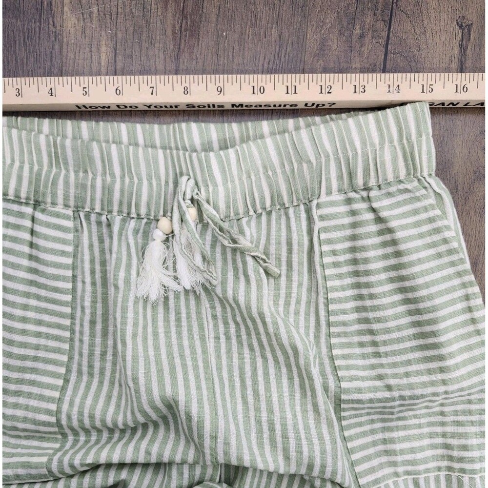 Salty Lemon Women's XL White Green Stripe Beach Pants Leg Slits Boho - Picture 11 of 13